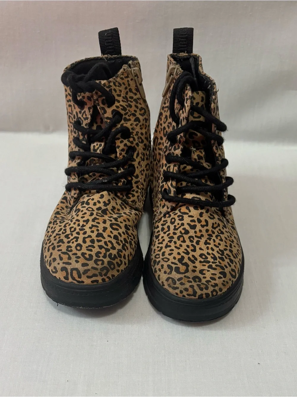 Zara Kids Leopard-Print Lace-Up Boots - Tan & Black